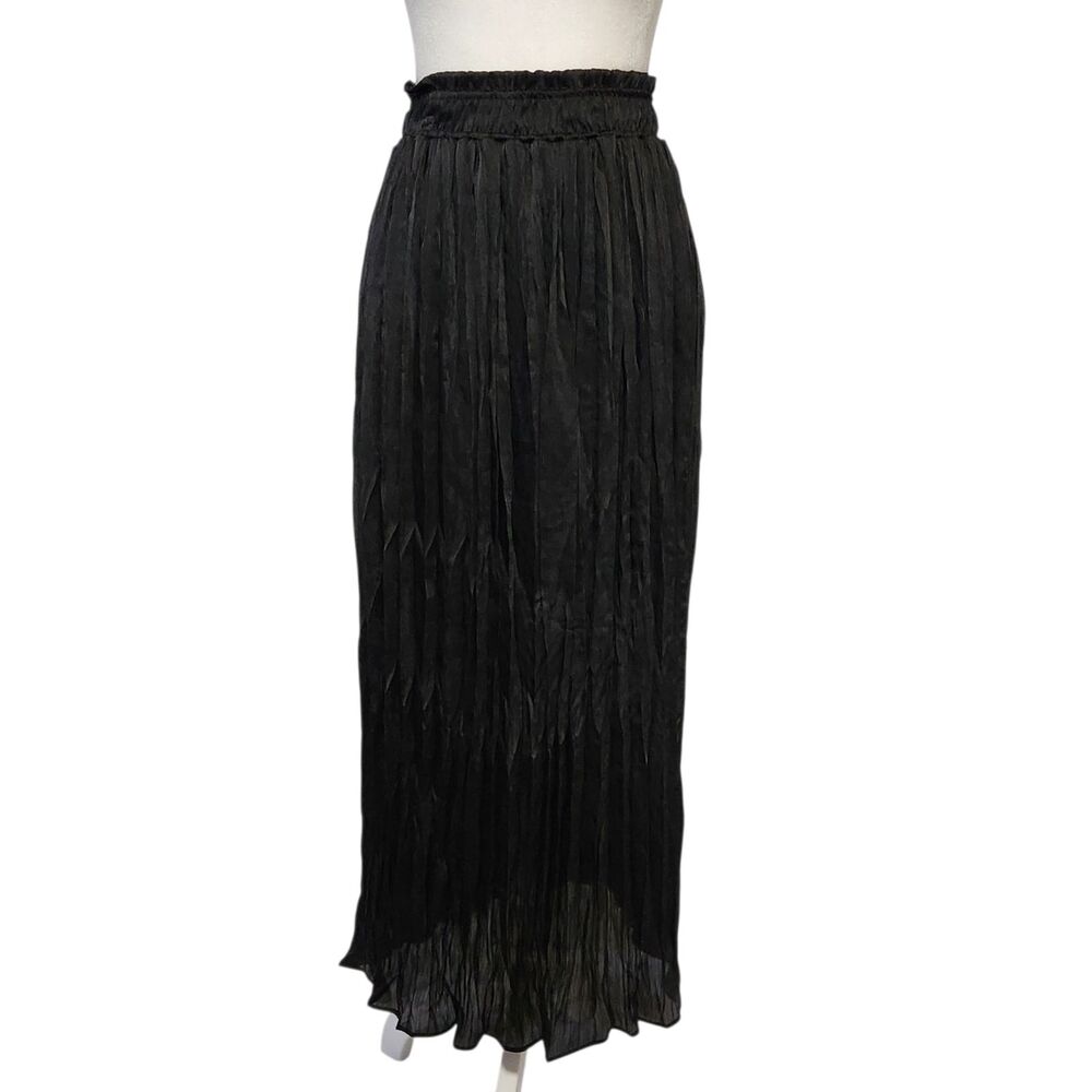 Topshop Black Crinkled Satin Paper Bag Waist Maxi Skirt Women's 8 Whimsigoth